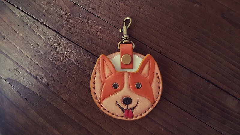 可愛科基犬 gogoro 鑰匙純牛皮皮革套 - 鑰匙圈/鑰匙包 - 真皮 橘色