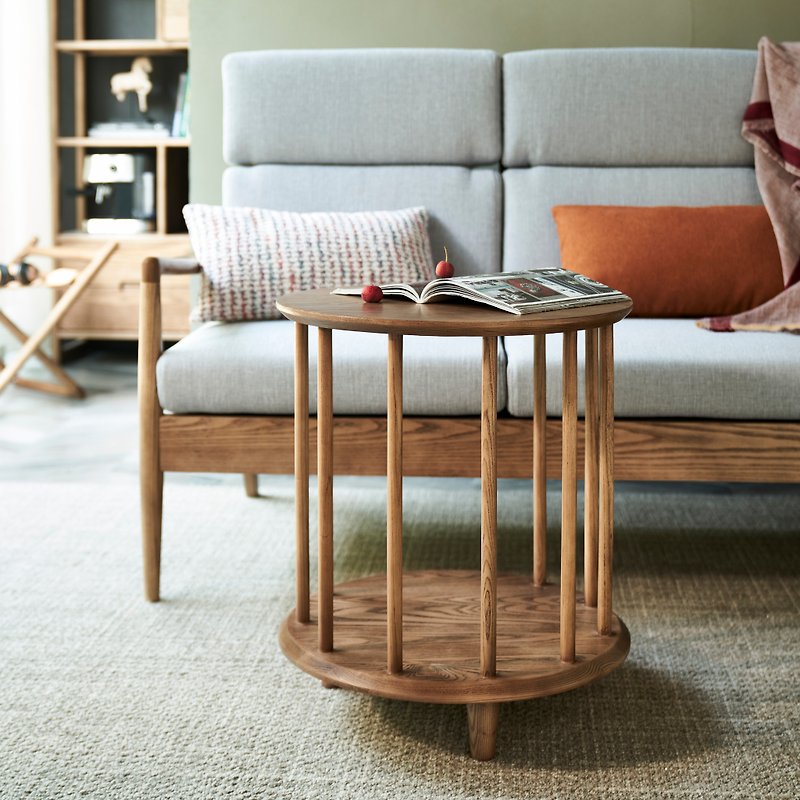 Round coffee table fence penetrating all solid wood ash wood walnut color good mobile living room coffee table - โต๊ะอาหาร - ไม้ สีนำ้ตาล
