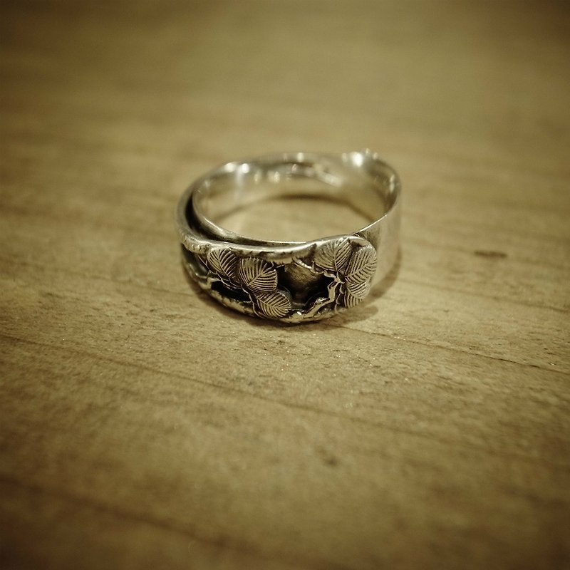 Antique Silver Confection Toothpick Remake Ring Pine _ 653 Japanese Pattern - แหวนทั่วไป - โลหะ สีเงิน