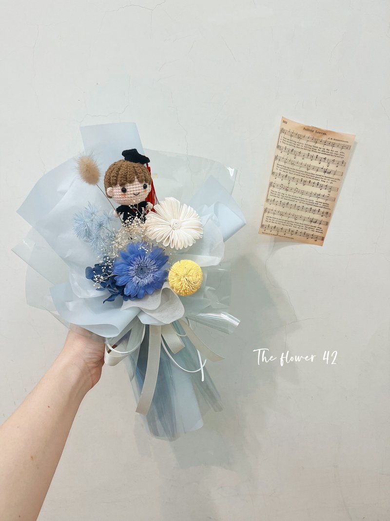 Graduation Bouquet Preserved Flower Sunflower Wool Doll Graduate - ตกแต่งต้นไม้ - พืช/ดอกไม้ 