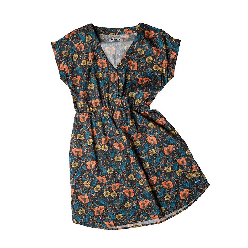 【KAVU】Dreamview retro style wildflower blooming dress for women #6181 - One Piece Dresses - Cotton & Hemp Multicolor
