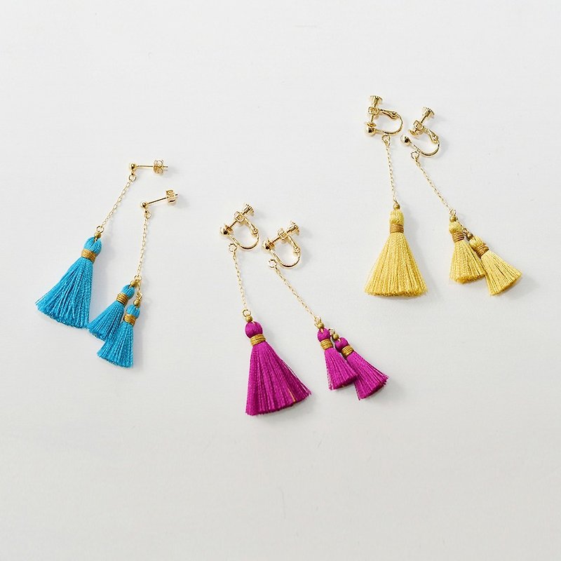 Earrings / Asymmetry tassel earrings - Earrings & Clip-ons - Polyester Purple