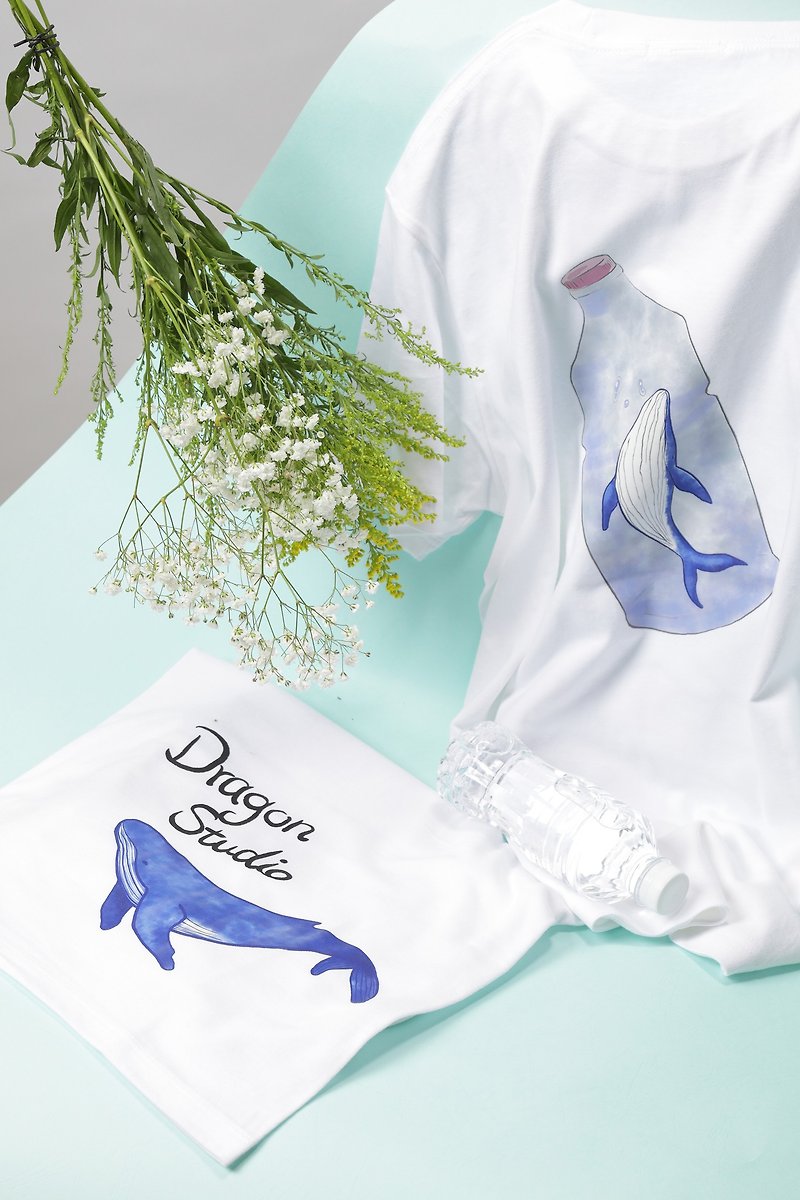 Cotton & Hemp Men's T-Shirts & Tops White - Whale in a bottle male version