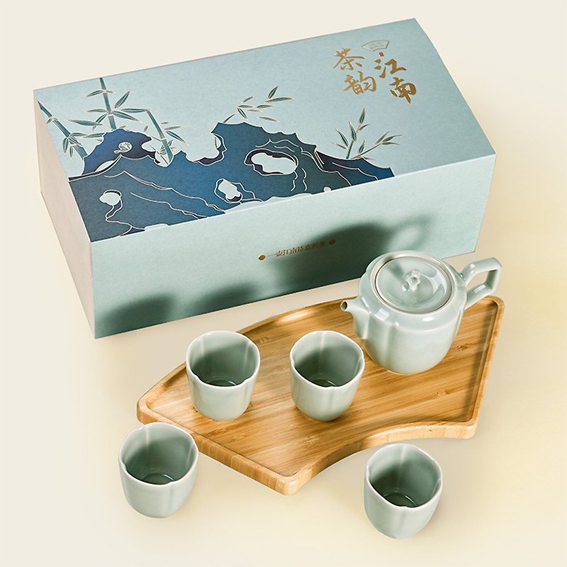 Dong writer tea rhyme Jiangnan Longquan celadon tea set tea cup set cultural and creative housewarming dad's birthday March 8th gift - Teapots & Teacups - Porcelain 
