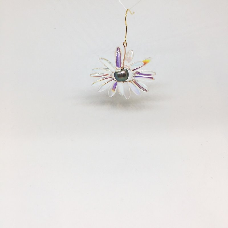 Misty Big Flower Black Pearl Earrings - Earrings & Clip-ons - Glass Transparent