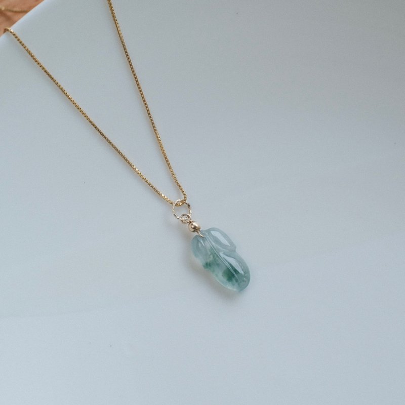 Natural Burmese Jadeite A - High Ice Shining Floating Flower Small Leaf Pendant 14kgf - สร้อยคอ - หยก สีเขียว