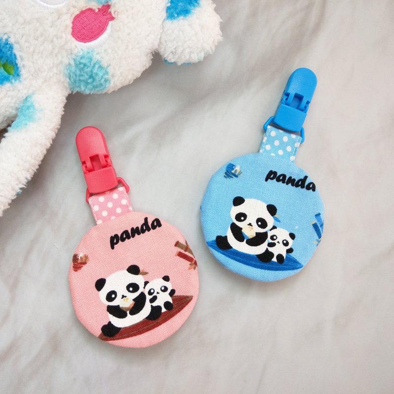 Parent-child panda-2 colors are available. Round safe charm bag ticket card bag pacifier bag (name can be embroidered) - Omamori - Cotton & Hemp Blue