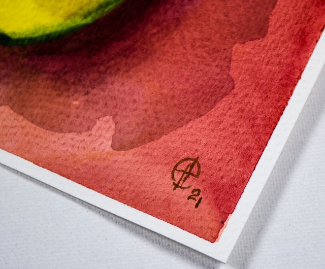 アボカド絵画キッチンフード静物オリジナルアートフルーツ水彩画