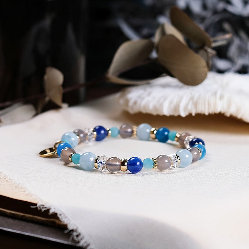 Stone Stone gray water agate Stone bracelet natural ore sapphire crystal Milky - Bracelets - Gemstone Blue