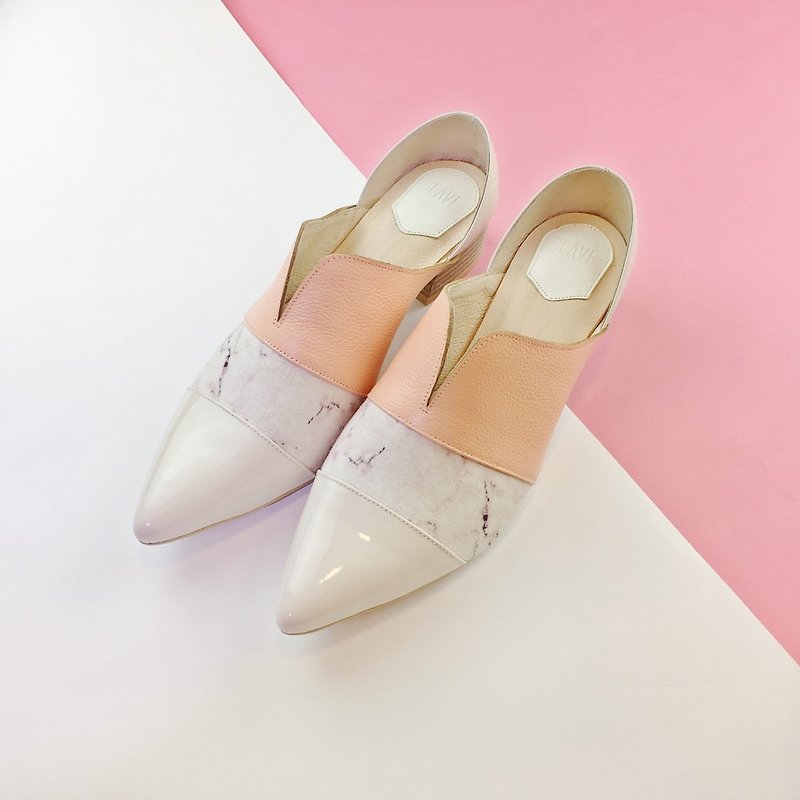 經典女孩系列 第7號 藤井樹 穆勒鞋-珊瑚粉橘/大理石粉紋 - 高跟鞋/跟鞋 - 真皮 粉紅色