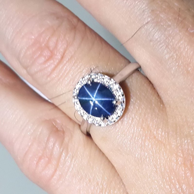 3.15 Natural star blue sapphier ring silver sterling 925 size 7.0 free resize - 戒指 - 純銀 藍色