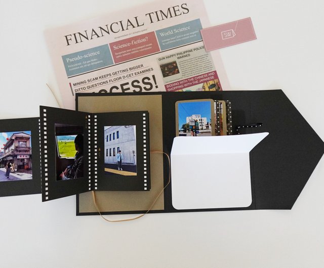 既製在庫/黒封筒型機械三つ折り手作りカードブック/誕生日手作り