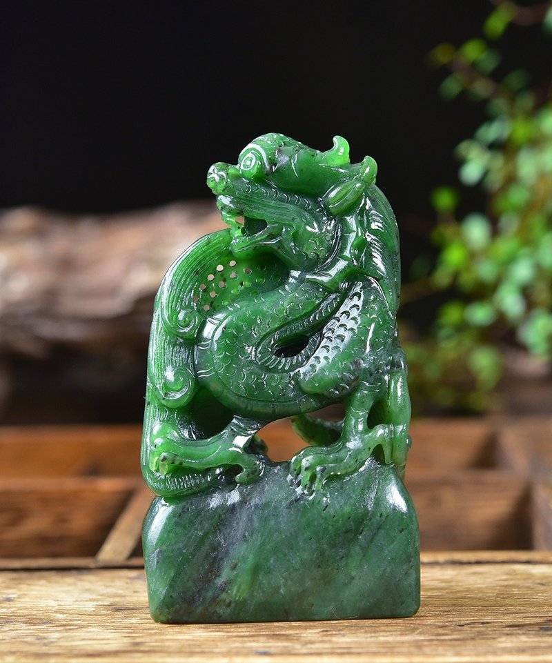精品 非常精緻漂亮的和田玉碧玉龍印章擺件 - 其他 - 玉石 