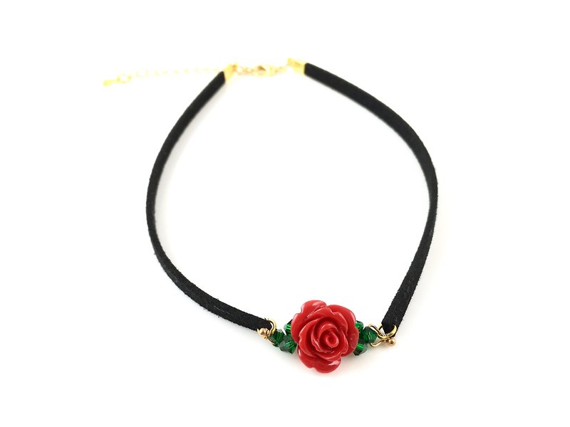 Red Rose crystal necklace - สร้อยคอ - วัสดุอื่นๆ สีแดง