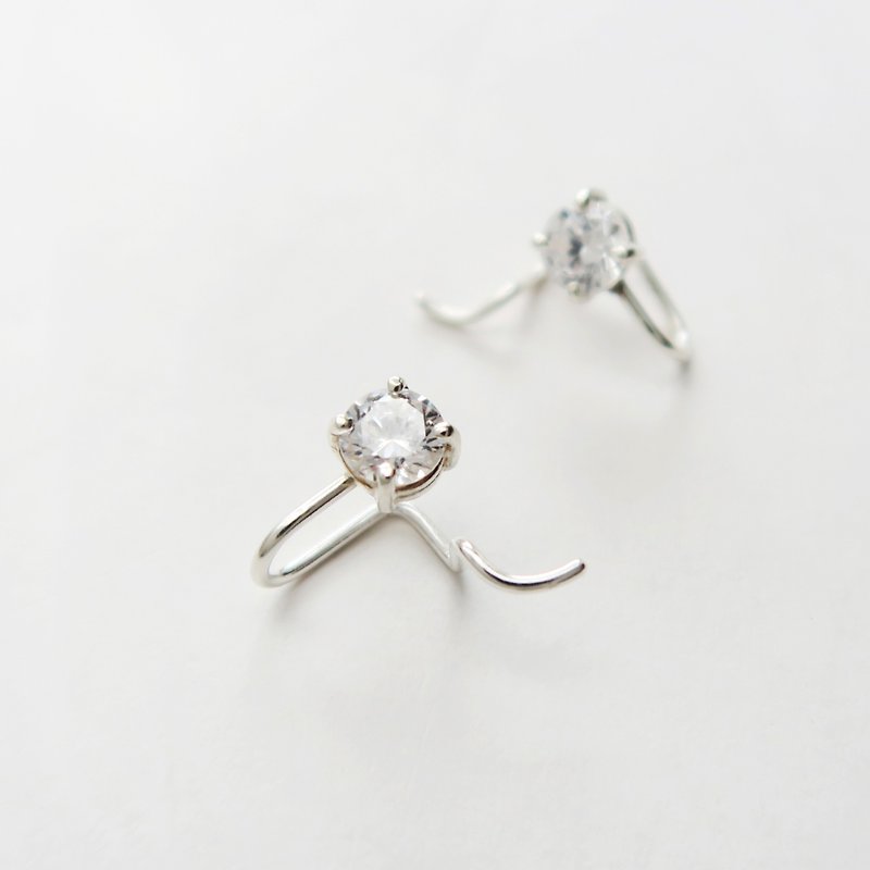 925 Sterling Silver Exclusive Advanced Model - Dazzling Stone Smile Earrings - Single - ต่างหู - เงินแท้ ขาว