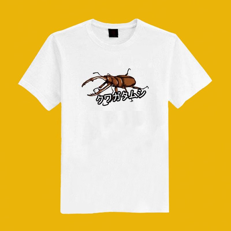 Two-point red stag beetle illustration original white T black T short T clothes T-shirt children's clothing boys - Tops & T-Shirts - Cotton & Hemp Multicolor