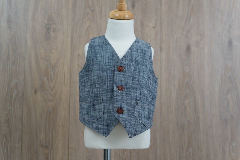 Classic cowboy vest hand-made non-toxic vest children's clothing - เสื้อยืด - ผ้าฝ้าย/ผ้าลินิน สีน้ำเงิน