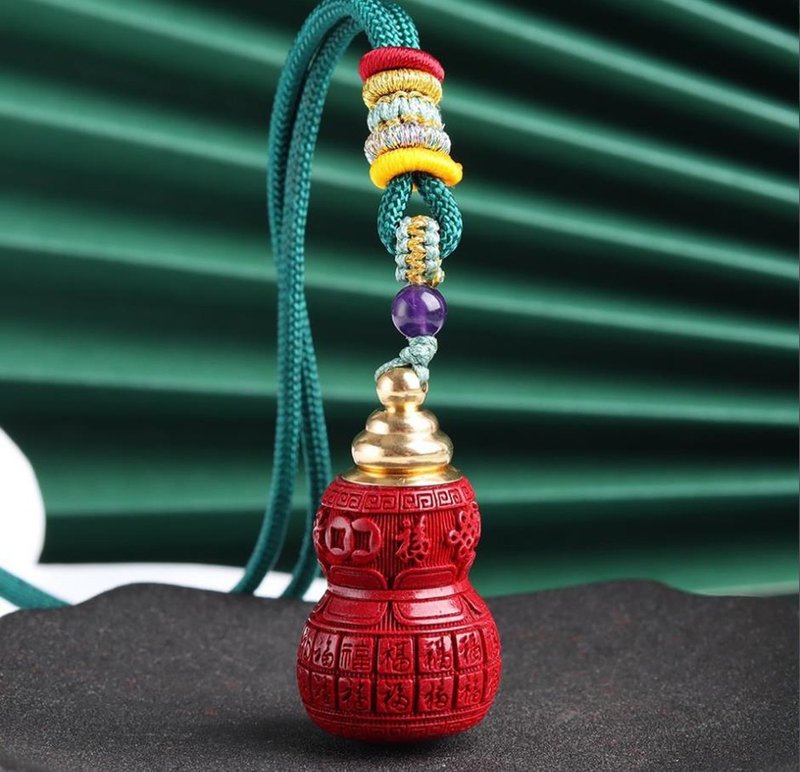 新款美貨 天然原礦硃砂精品紫金砂葫蘆嘎烏盒吊墜  雕刻百福 - 項鍊 - 寶石 