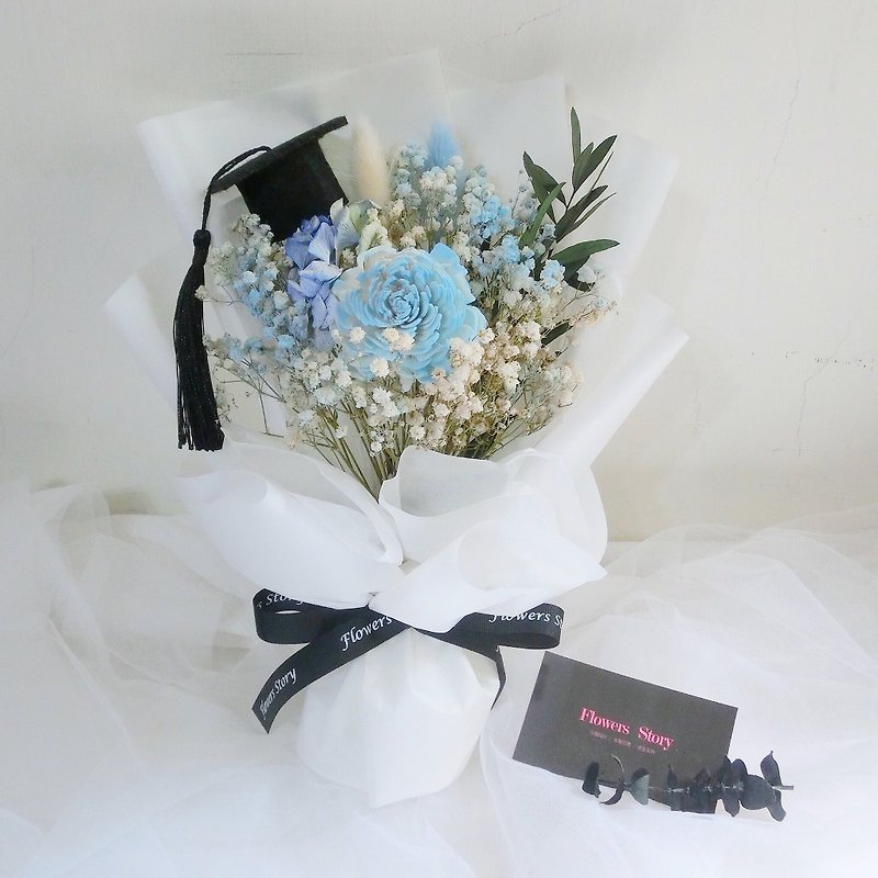 Graduation Qualification - Your Best Wishes - Sky Blue Sun Rose - ช่อดอกไม้แห้ง - พืช/ดอกไม้ สีน้ำเงิน