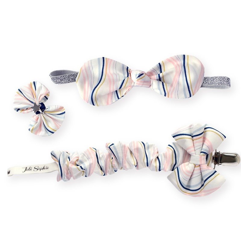 American Joli Sophie pacifier chain headband hairpin set stripe JSSETPWST - ผ้ากันเปื้อน - ผ้าฝ้าย/ผ้าลินิน หลากหลายสี