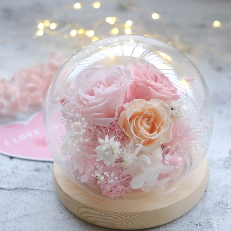 Glass bell jar/pink/without flowers/immortal flowers/dry flowers/gifts/Valentine's Day/Chinese Valentine's Day - ตกแต่งต้นไม้ - พืช/ดอกไม้ สึชมพู