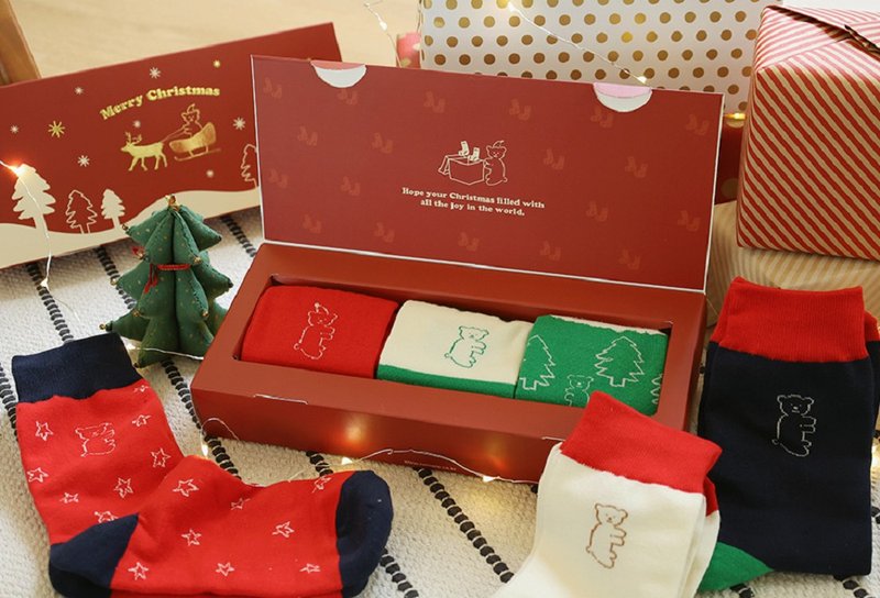 Romane cute limited Christmas stockings 3 pcs - ถุงเท้า - ผ้าฝ้าย/ผ้าลินิน 