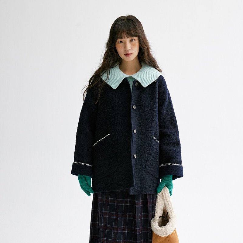 Contrast color shell embroidered double-sided coat | Jacket | Two colors | Autumn and winter | Sora-1675 - เสื้อแจ็คเก็ต - ขนแกะ หลากหลายสี