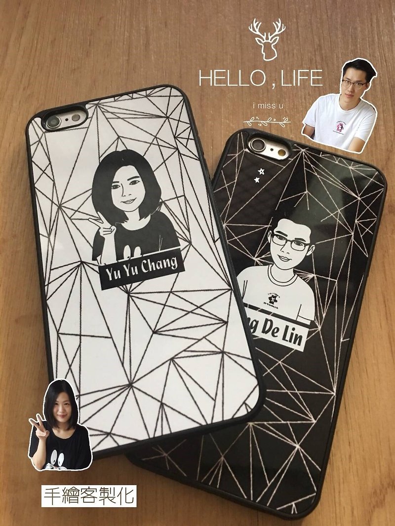 [Free shipping] black and white simple hand-painted shell Q version draw your commemorative gift - Phone Cases - Other Materials 