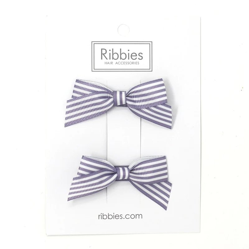 British Ribbies striped bow set of 2 - lavender purple - เครื่องประดับผม - เส้นใยสังเคราะห์ 