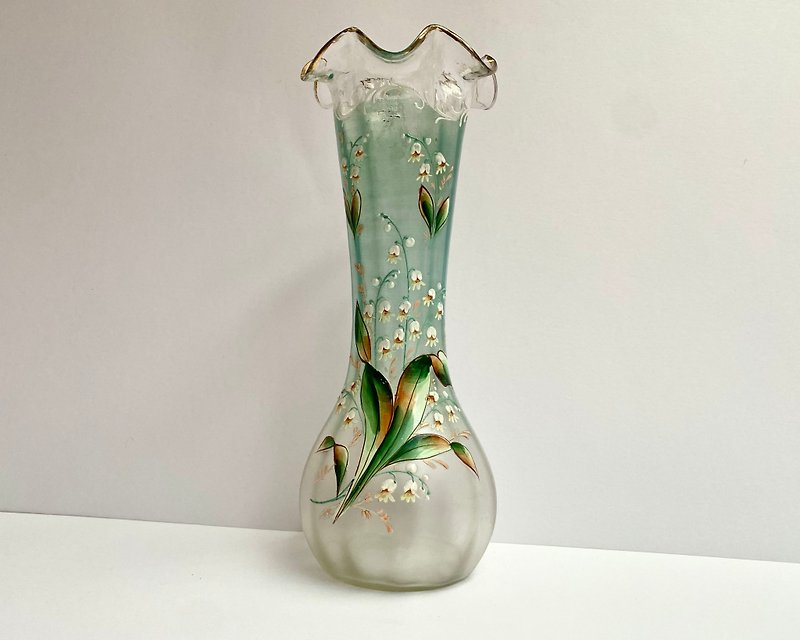 アンティーク エナメル & ガラス ユリの花瓶 20 世紀初頭のフランス アール ヌーヴォー - その他 - ガラス 多色