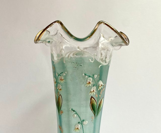 アンティーク エナメル & ガラス ユリの花瓶 20 世紀初頭のフランス 