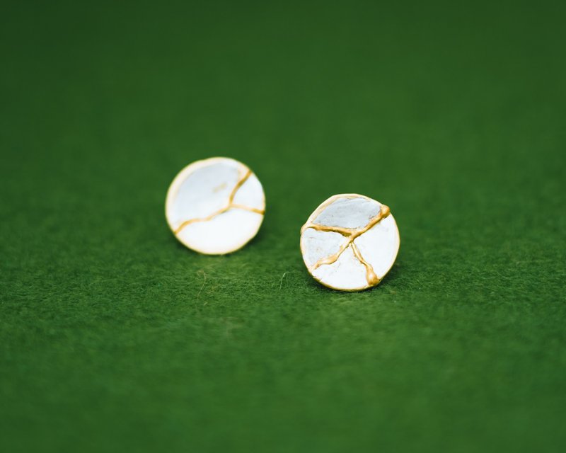 Japanese Kintsugi small earrings - plates - Silver gold - Hypo-allergenic - Earrings & Clip-ons - Silver Silver