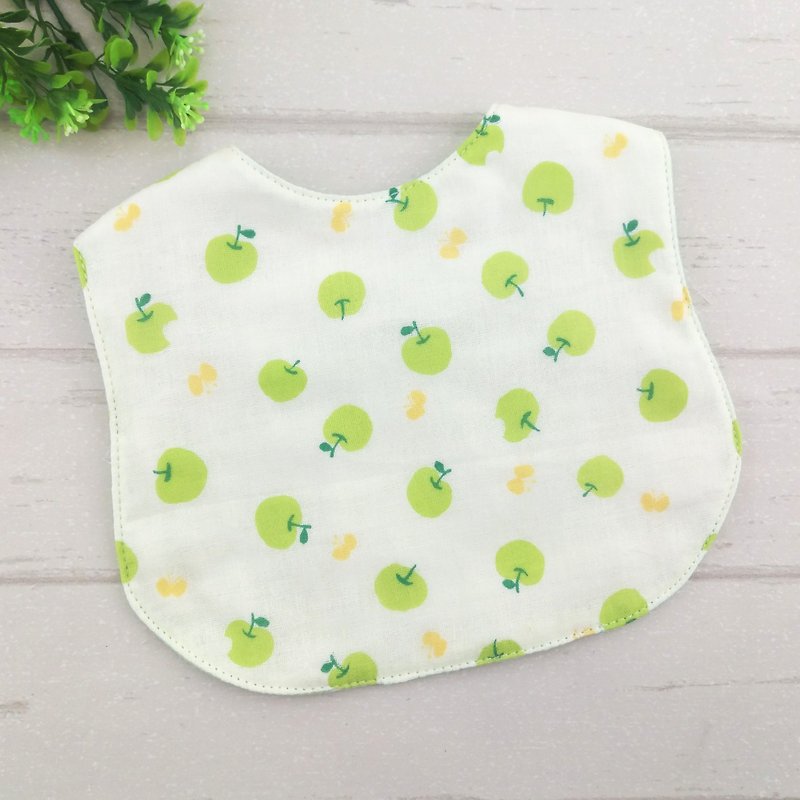 Double-sided optional cloth. Green apple. Japanese six-fold yarn bib - Bibs - Cotton & Hemp Green