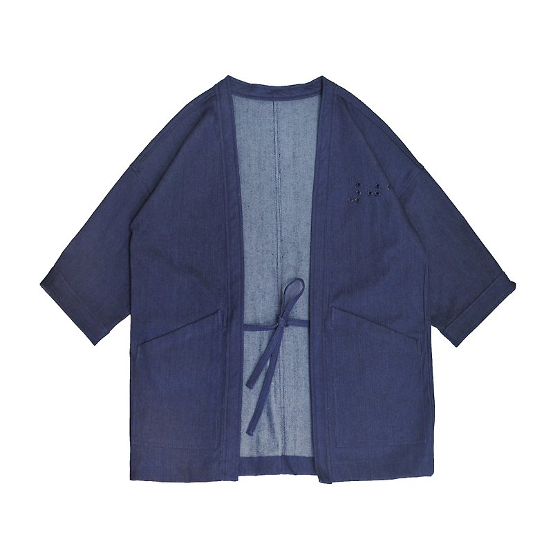 oqLiq - Project 01 - Braille Noragi (良宁) - Men's Coats & Jackets - Cotton & Hemp Blue