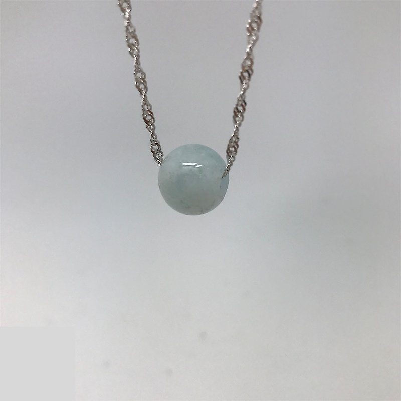 925 Silver Morganite Precious Stones Necklace 12mm Babyblue Bead Pendant - Necklaces - Sterling Silver Blue