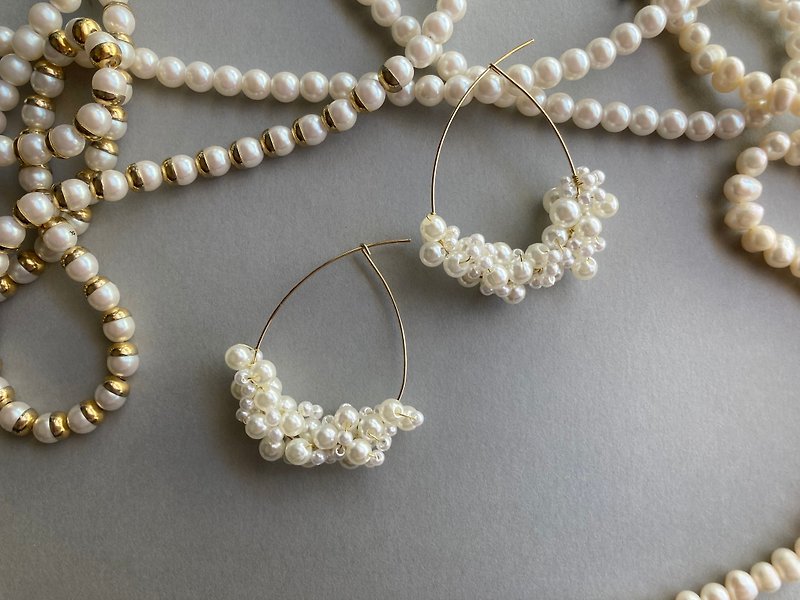bubble pearl - drop hoop - ( earring ) - Earrings & Clip-ons - Pearl White