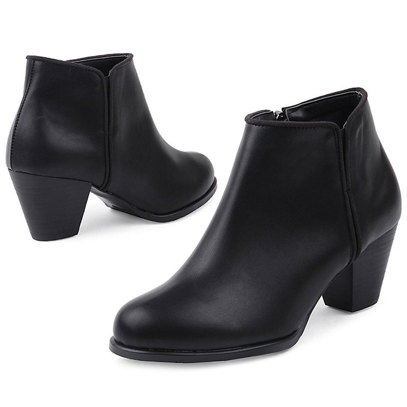 RE-ORDER - SPUR Trimming accent HF9119 BLACK - Women's Booties - Faux Leather Black