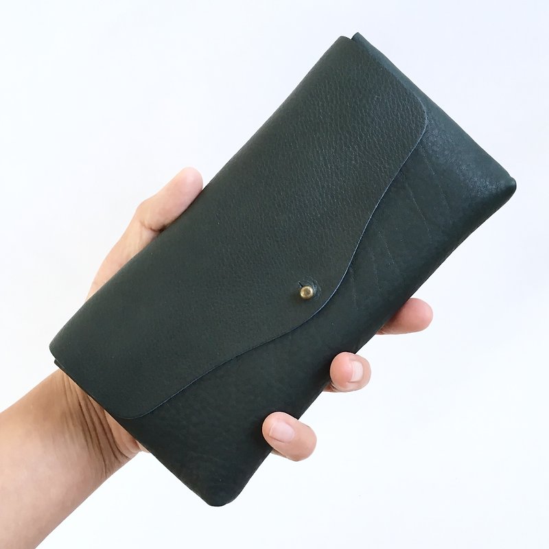 Cow shrink leather and cow suede simple wallet navy - Wallets - Genuine Leather Blue
