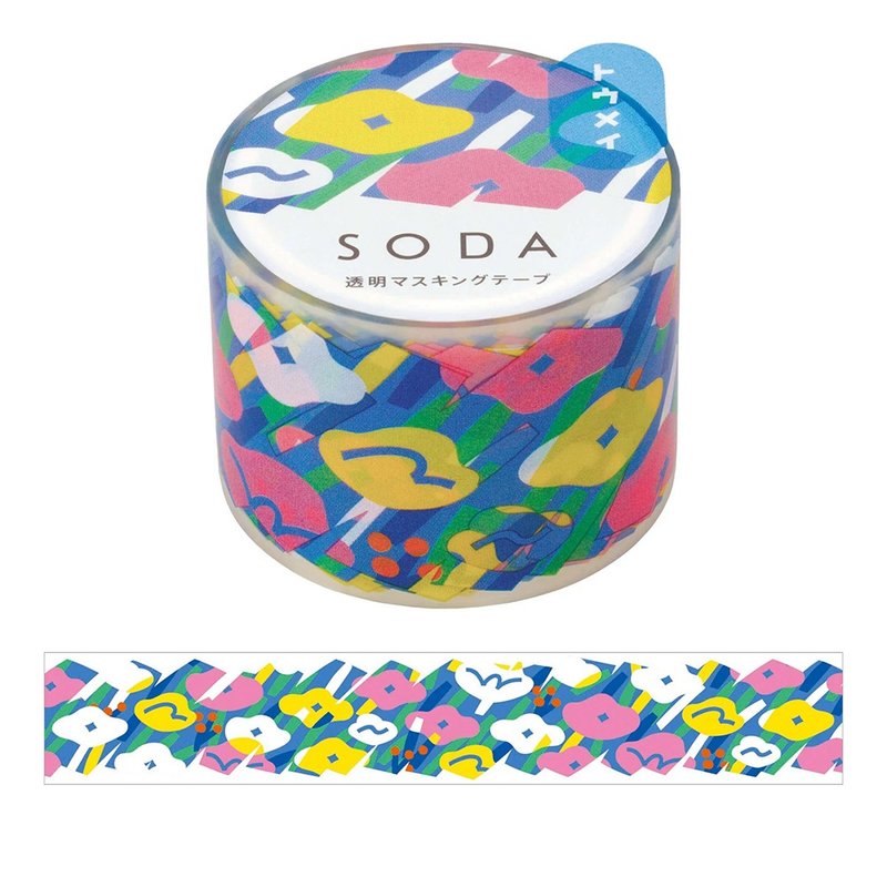 【KING JIM】HITOTOKI SODA Transparent PET Roll Tape 30MM Garden - มาสกิ้งเทป - วัสดุอื่นๆ หลากหลายสี