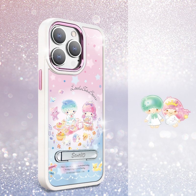 Sanrio iPhone15 14 series military-standard anti-fall aluminum alloy stand phone case-Picnic Gemini - Phone Cases - Other Materials Multicolor