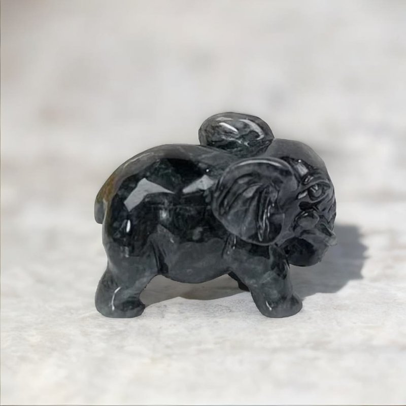 [Lucky Elephant, Good Luck and Longevity] Black Rooster Jade Elephant Ornament | Natural Burmese Jade A-grade - อื่นๆ - หยก สีเทา