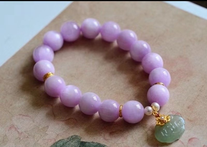 8mm natural raw mineral kunzite and Tian jade lucky lock freshwater pearl design bracelet handheld sm - Bracelets - Semi-Precious Stones Purple