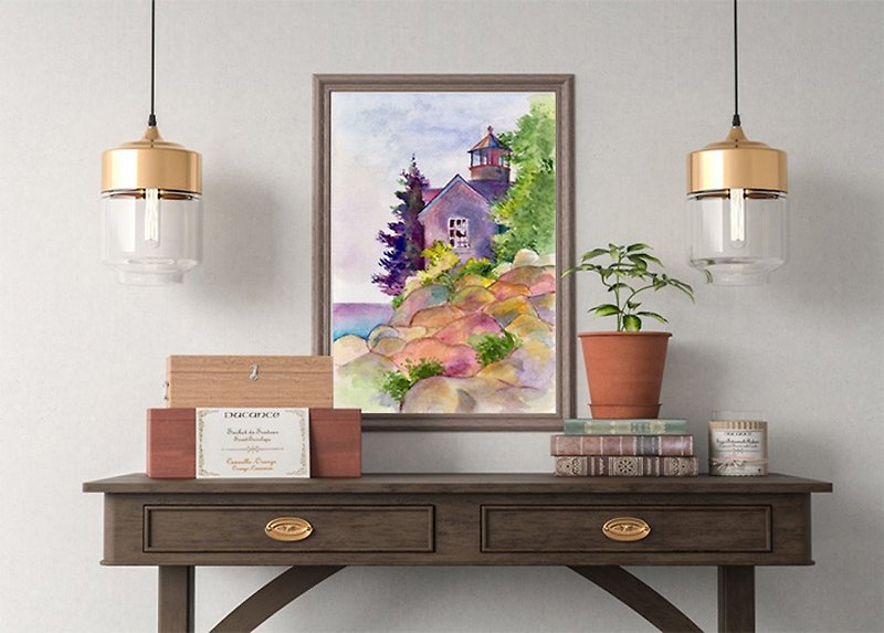 【House by the Sea】Limited Edition Watercolor Print. Ocean Cabin Nature Wall Art. - Posters - Paper 