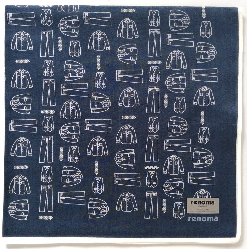 renoma Paris Vintage Handkerchief Designer Collection 19 x 19 inches - 手帕 - 棉．麻 藍色