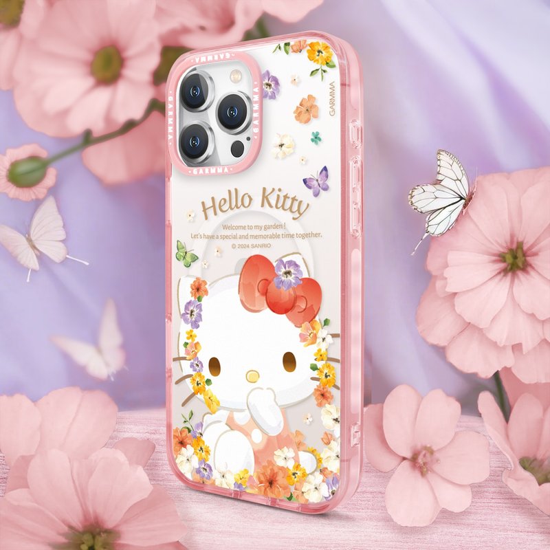 GARMMA Hello Kitty iPhone 16 series magnetic protective case walking in the flower field - เคส/ซองมือถือ - พลาสติก 