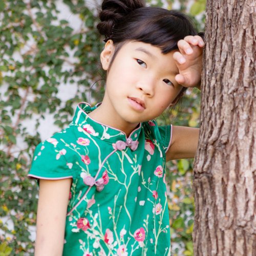 Children's Cheongsam Ancient Style Four Seasons Elegant Green Plum ...