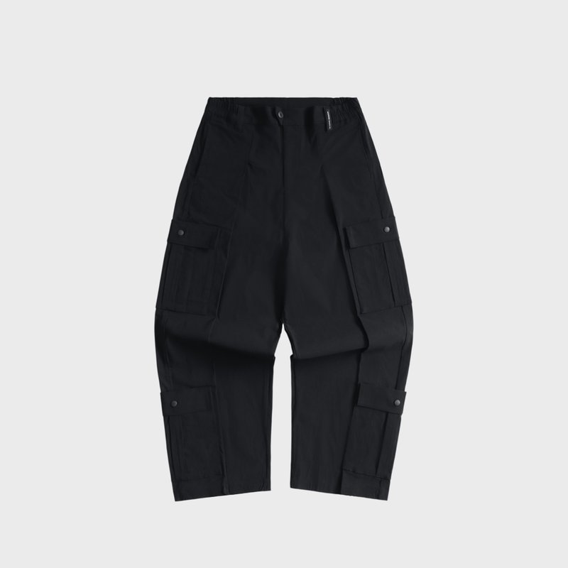 DYCTEAM - Crinkled technical nylon pockets loose trousers - 男長褲/休閒褲 - 其他材質 黑色