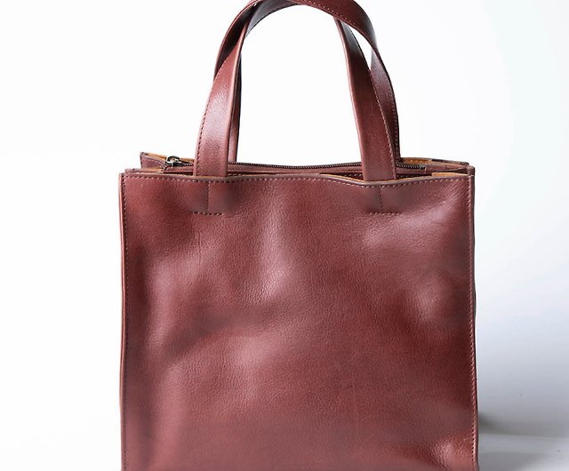 Italian Leather Tote Bag Mini Bag Lunch Bag Handbag Canvas Pocket