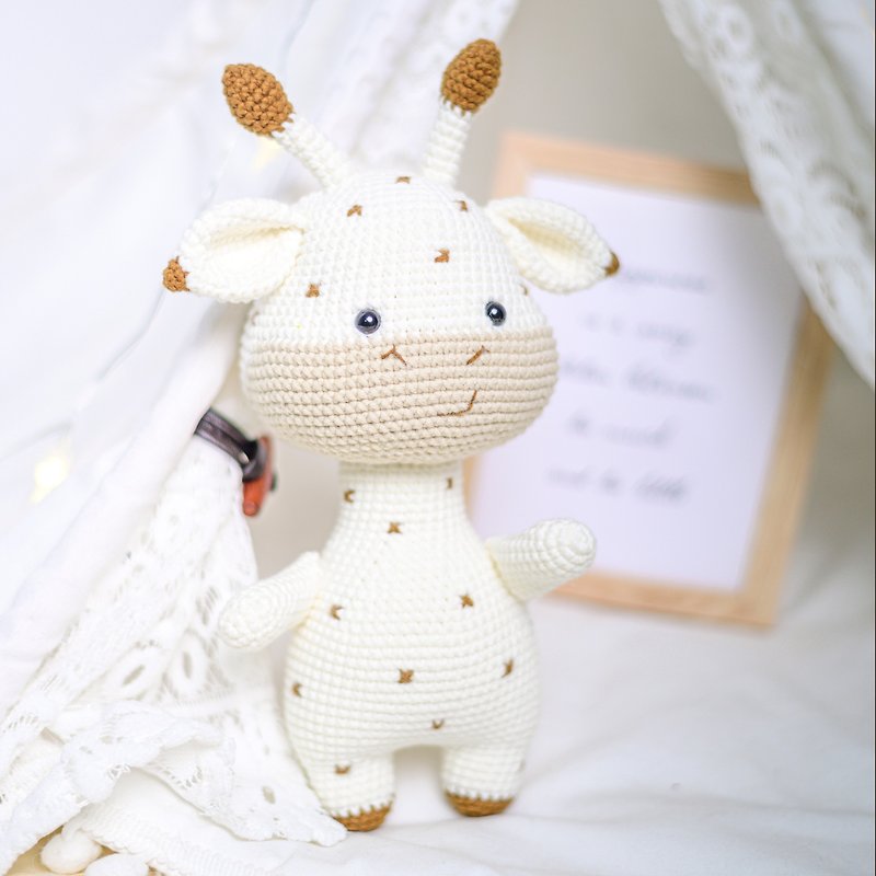 ผ้าฝ้าย/ผ้าลินิน ของเล่นเด็ก ขาว - Grandma Meow Handmade | Giraffe Hand Knitted Doll Baby Toys