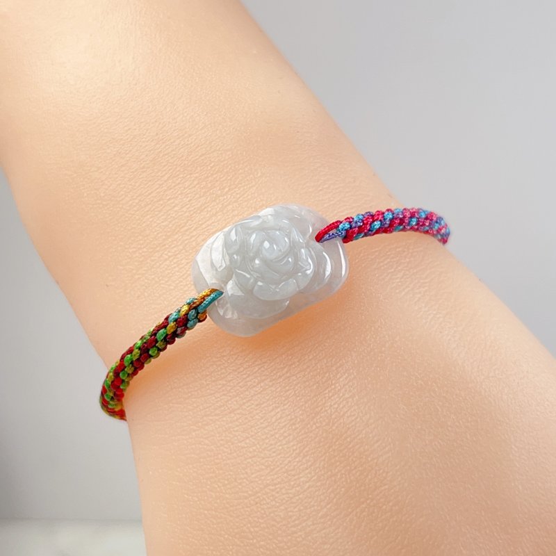 Ice jade flower braided bracelet | Natural Burmese jade A grade jade | Gift giving - สร้อยข้อมือ - หยก ขาว